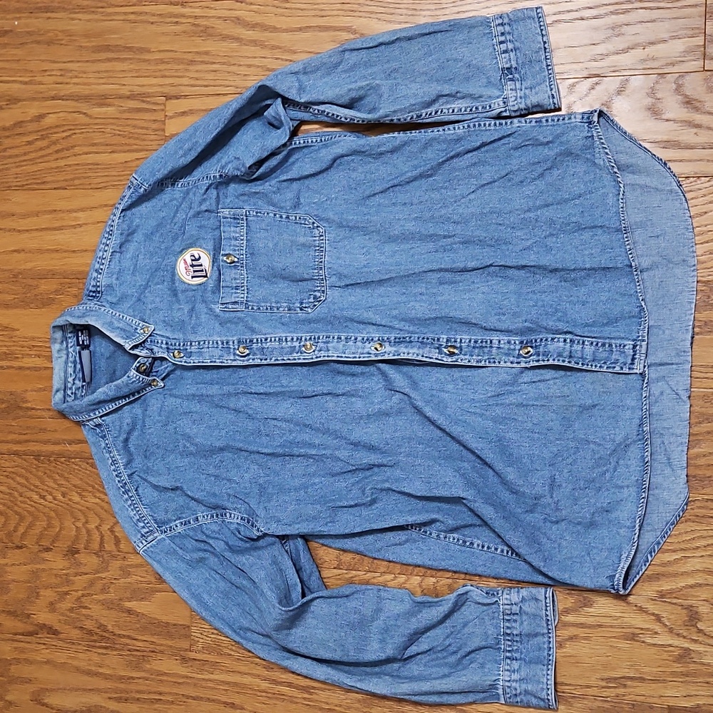 Miller Lite Denim Button-Down Shirt - Light Blue